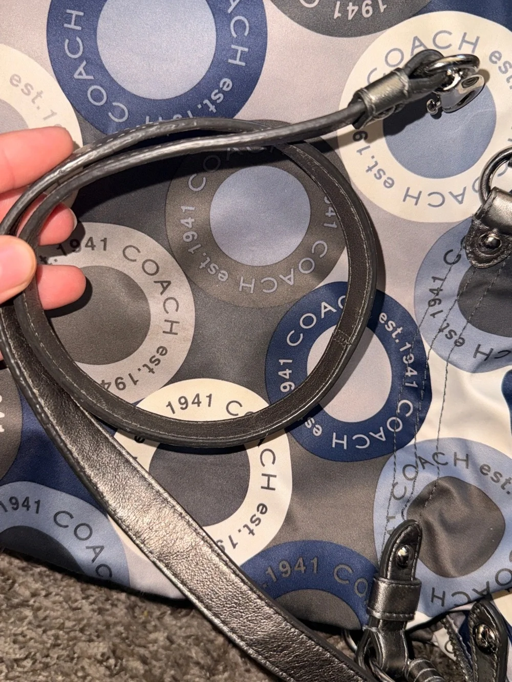 Coach F17582 - Navy and Gray Signature Ring-Print Shoulder Bag